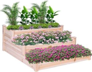 3-Tier Wooden Raised Garden Bed Outdoor Garden Box